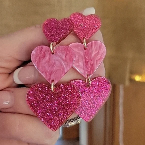 Sparkle Hearts Chain Drop Earrings - Picture 4 of 7